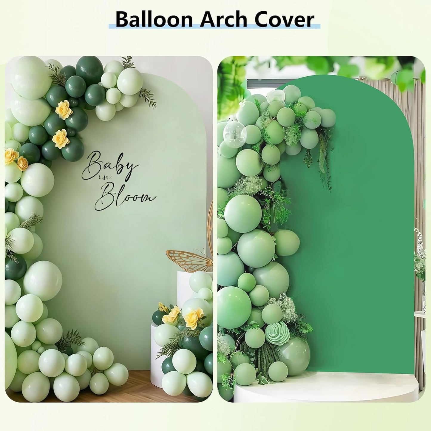 HEMMOTOP 7.2 ft Arch Backdrop Cover(One Piece Double Color), Green and Sage Green Spandex Arch Stand Covers, Fabric Stretchy Background for Balloon Arches, Wedding, Birthday Party, Baby Shower