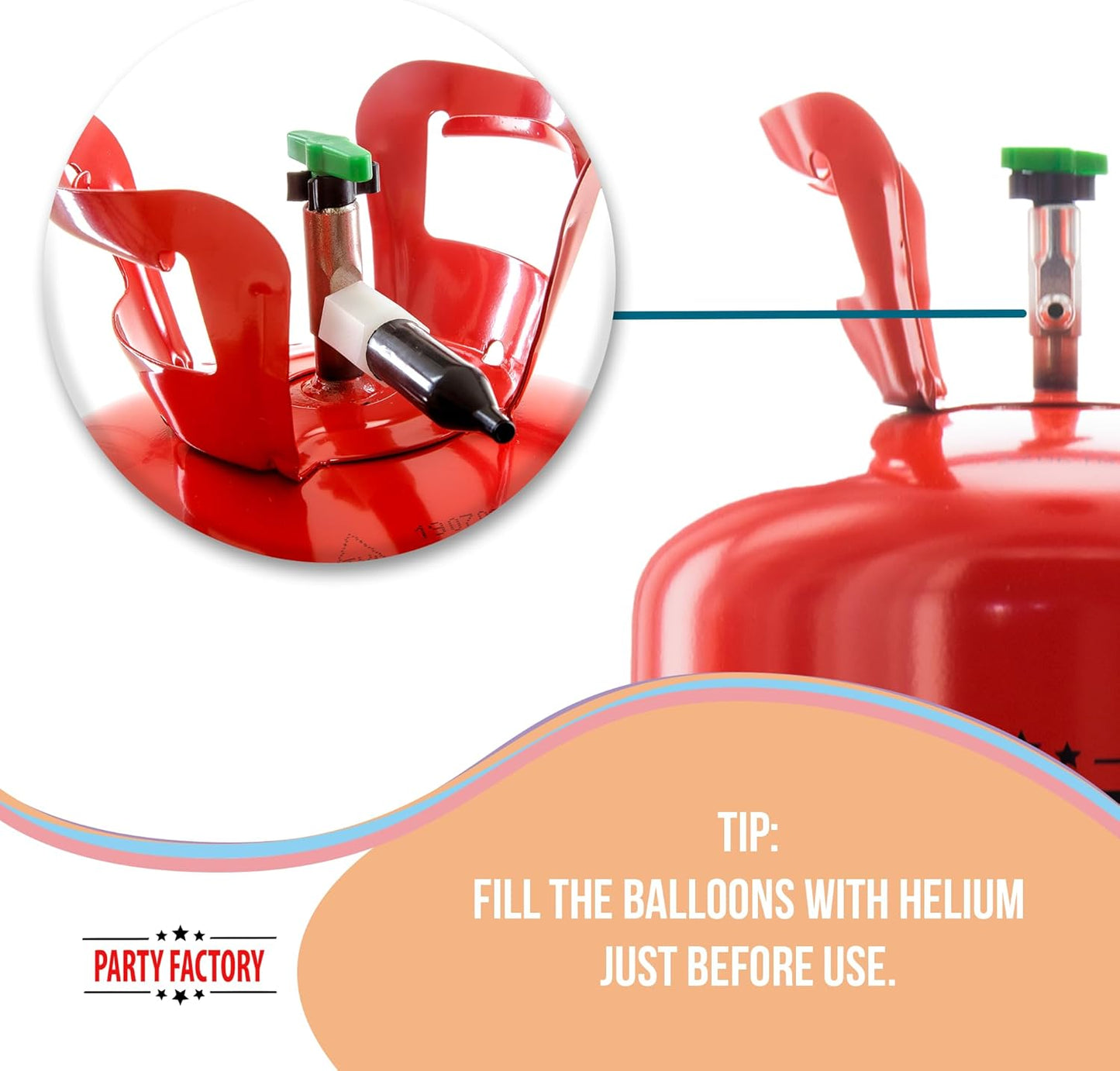 Party Factory Helium Tank for up to 50 Latex Balloons, Helium Cylinder 14.1 cu. ft. Gas with filling quantity for Balloons, Ideal for Birthday Party, Wedding
