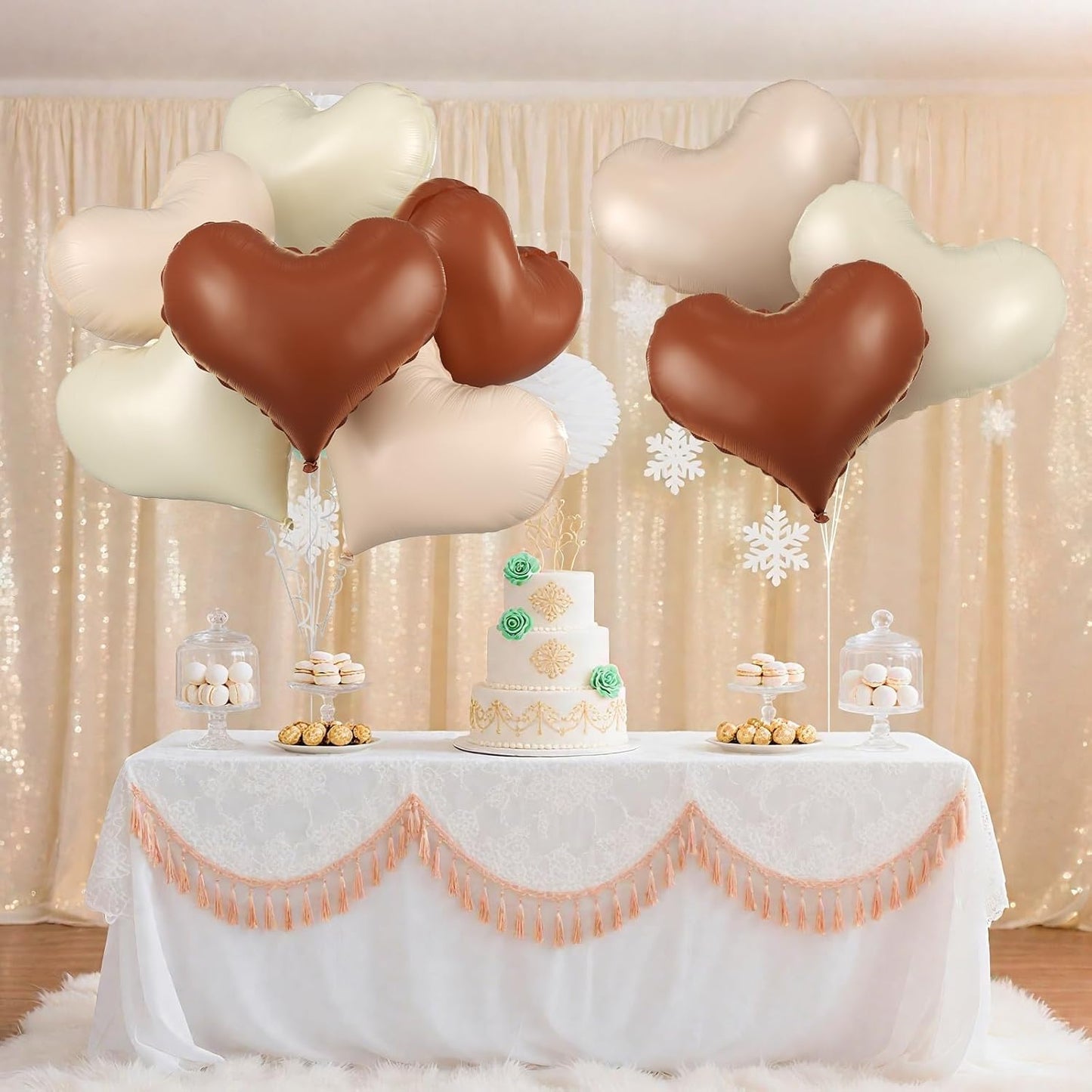 Cream White Beige Heart Balloons,24Inch Large Heart Foil Balloons for Valentine's Day Birthday Wedding Baby Shower Anniversary Party Decorations