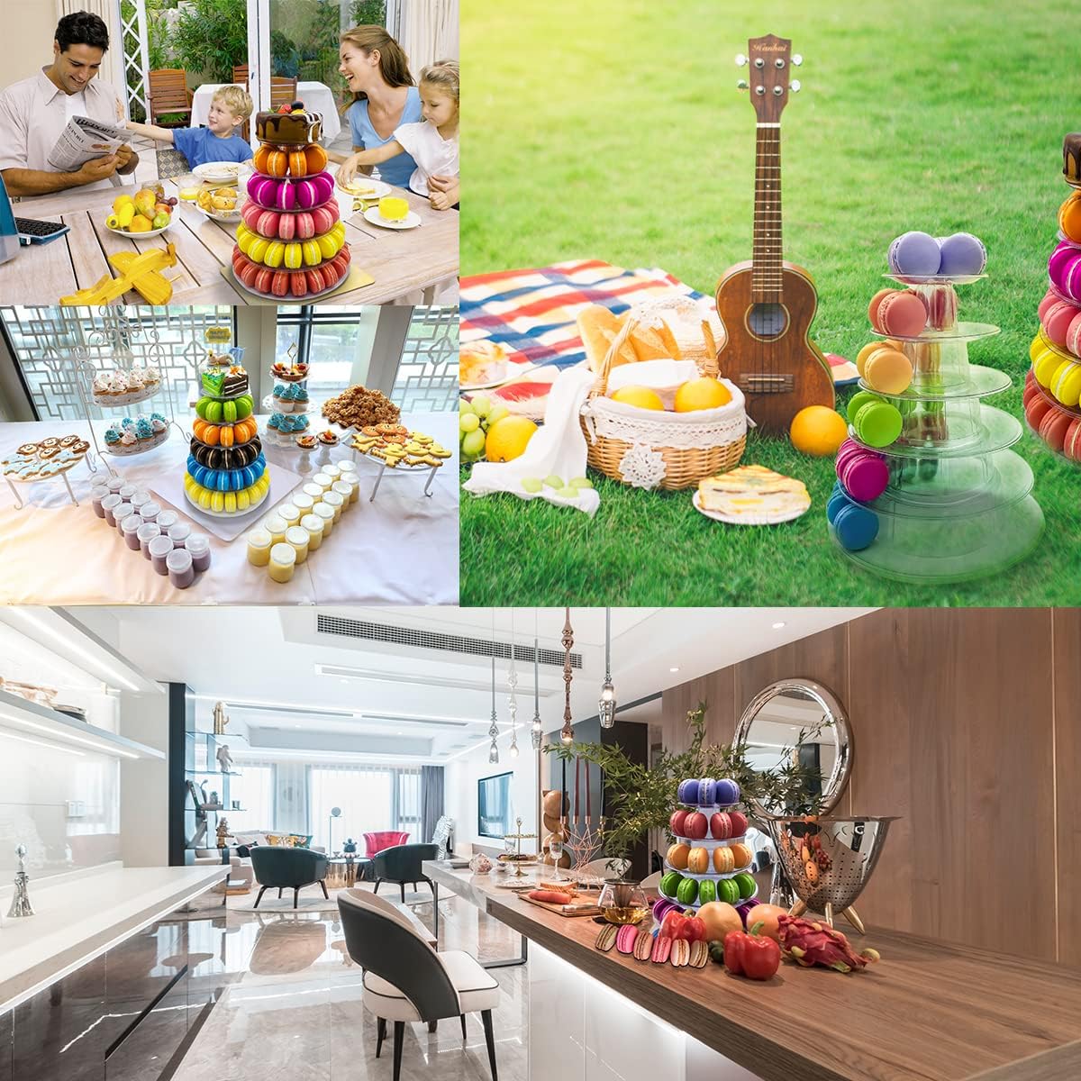 6 Tiers Macaroon Tower Stand, Round Macaron Tower Cake Display Rack Plastic Cupcake Stand Macarons Desserts Serving Tray for Birthday Wedding Party Decor (6 Tiers)