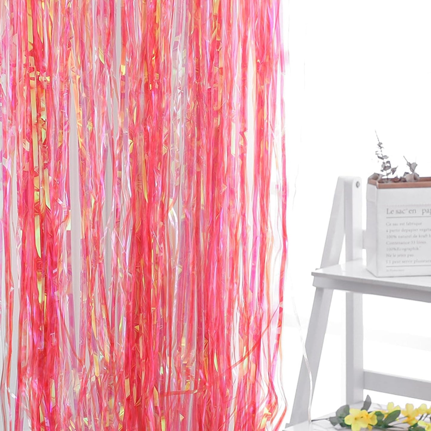 CANREVEL 2 Pack 3.2x6.5 Feet Iridescent Foil Fringe Backdrop Curtains, Clear Pink Tinsel Photo Booth Props Streamers Party Decorations for Birthdays Princess Bachelorette Euphoria Theme Party