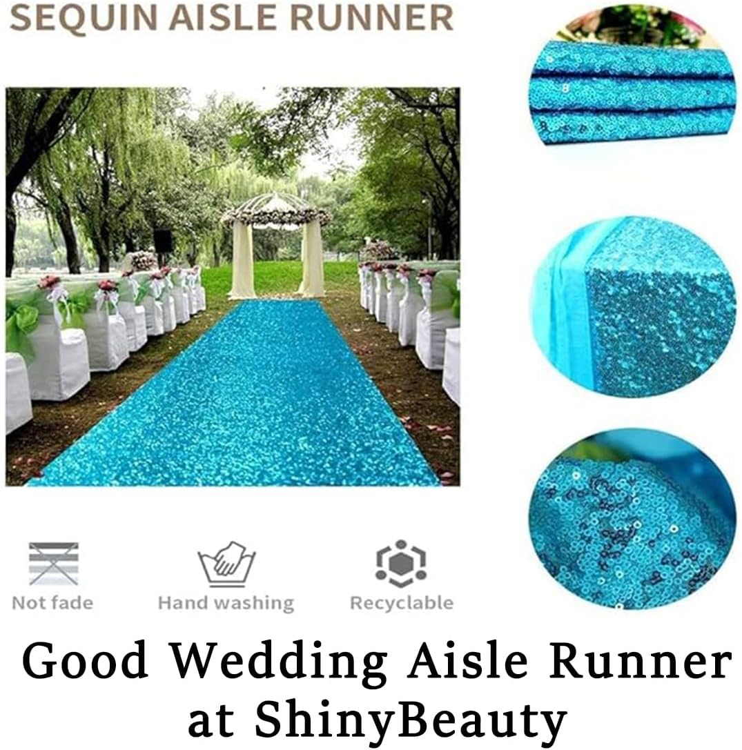 ShinyBeauty Sequin Aisle Runners 2Ft x 15Ft Turquoise Carpet Runner for Party Glitter Runner for Wedding N116
