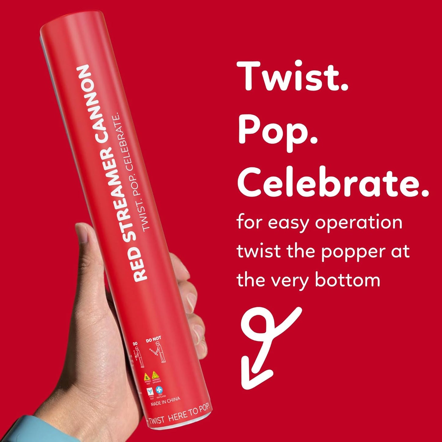 2 Pack Streamer Cannon Confetti Poppers | Biodegradable Red Confetti | TUR Party Supplies | Launches Up to 25ft | Giant (12 in) | Party Poppers for Graduation, Birthdays, Weddings, Valentine's