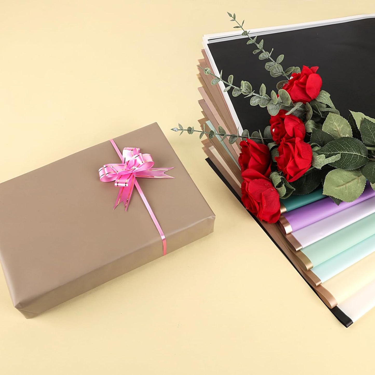 NESCCI 20 Sheet Flower Wrapping Paper - Waterproof Floral Bouquet Wrapping Paper, Florist Supplies Packaging Paper for Wedding Birthday Gift DIY (Dark green)