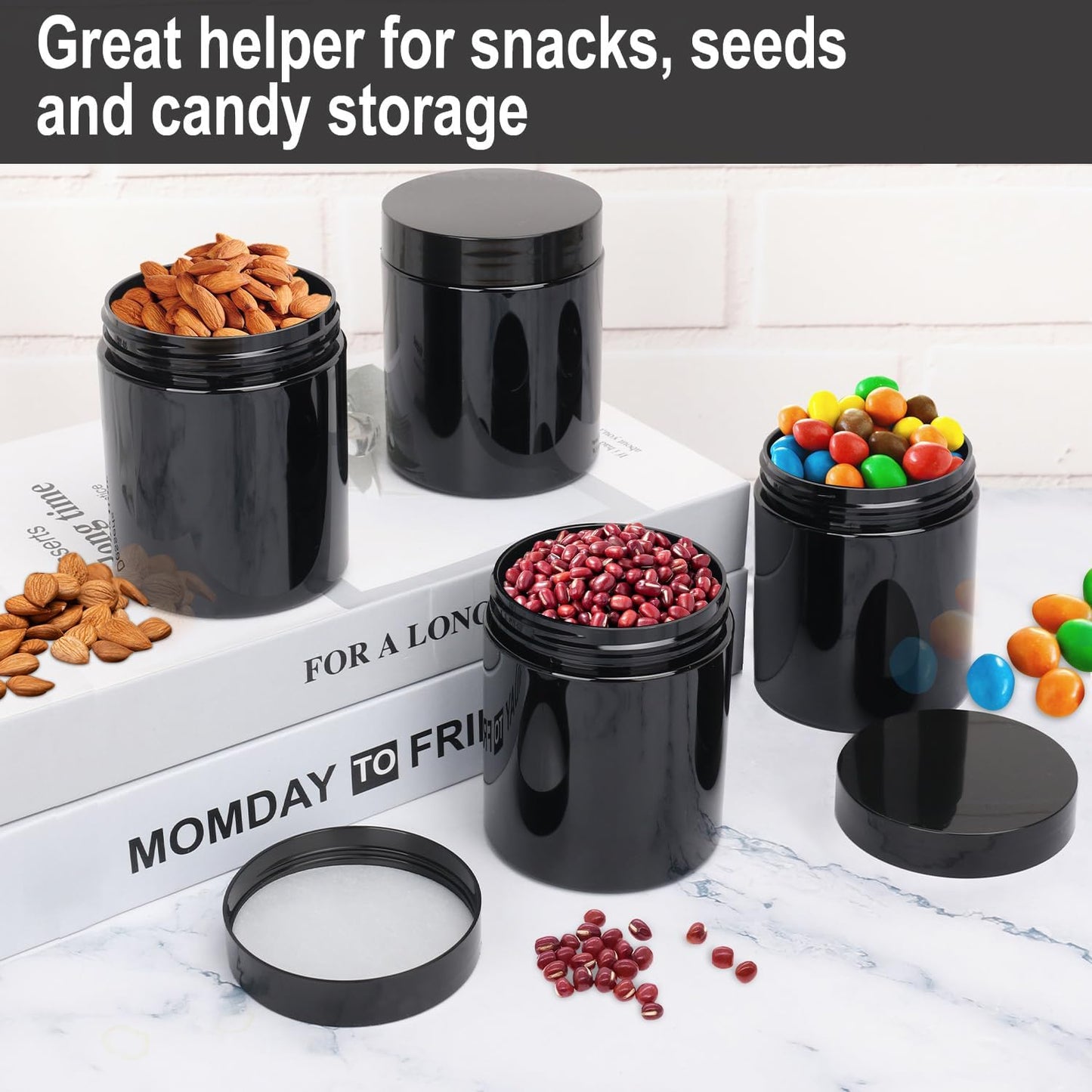 47 Packs 8 oz (250 ml) Black Plastic Jars with Lids, Plastic jars with Lids for Beads, Rhinestones, Sequins Cosmetics, Lotion, Cream, Ointments and More by KUKLIPJIM