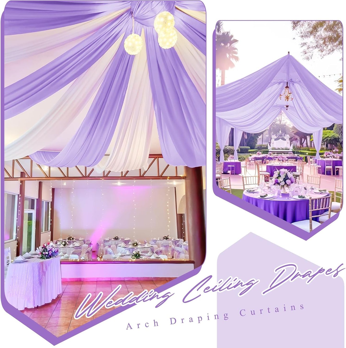 6 Panels Lavender Ceiling Drapes for Wedding 5ftx10ft Chiffon Fabric Arch Draping Curtains Sheer Drapery for Party Ceremony Birthday Baby Shower Reception Stage Swag Ceiling Decorations