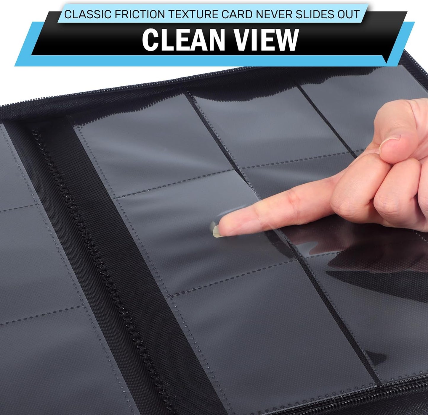 9 Pocket Trading Card Zip Binder, 30 Pack Side-Loading Card Album, Ringless Card Binder with Premium Textured Faux Leather Cover, 540 Cards Folder for Collectible Game, MTG, TCG, Sports Cards, Blue