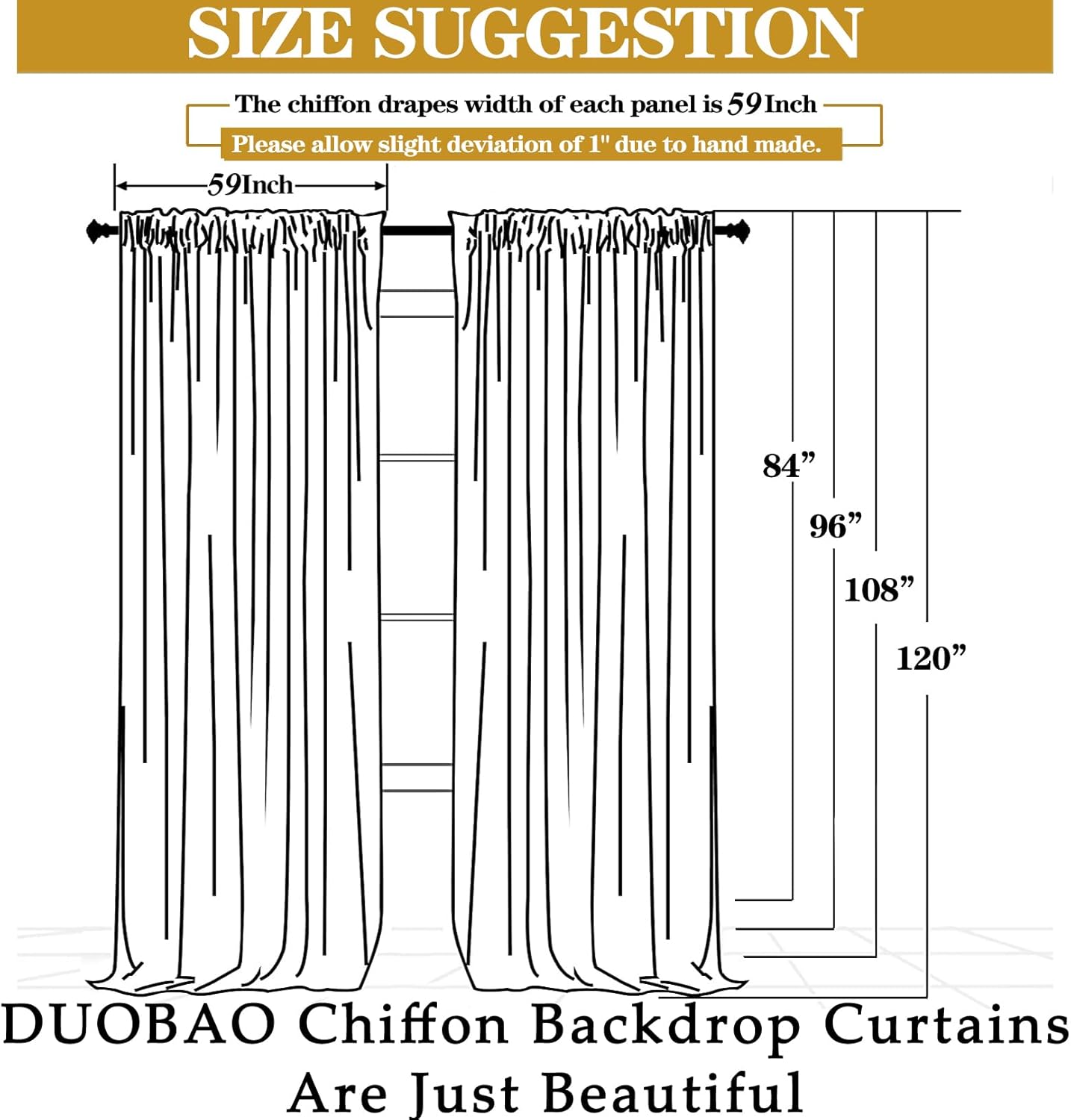 DUOBAO 2-Pack Sheer Chiffon Curtain Panels - Lightweight Voile Drapes for Windows, Living Room & Bedroom, Ivory, 58x120 Inches (Rod Pocket Design