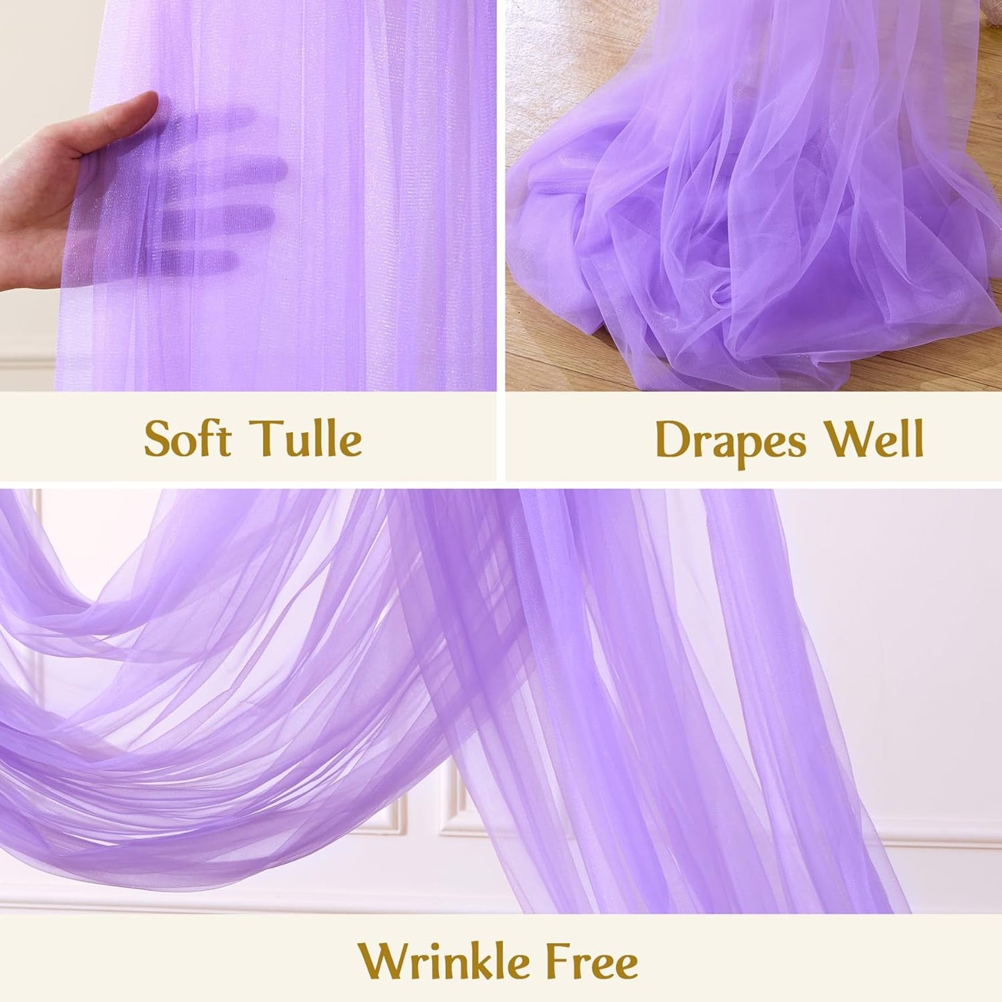 Wedding Arch Draping Fabric Backdrop 2 Panel 60" x 26Ft Purple Arch Drapes Curtains for Wedding Reception Sheer Tulle Backdrop Curtain for Ceremony Birthday Party Baby Shower Arbor Ceiling Decorations