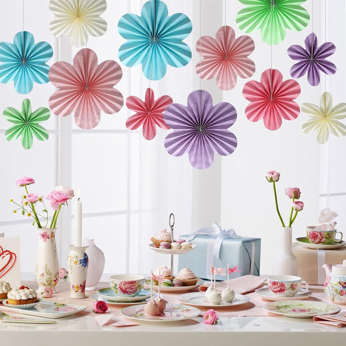 BestoFun 12 PCS Paper Flowers Fans Pastel Party Decorations Paper Flowers Decorations for Wall Girl Groovy Birthday Baby Shower Wedding Bachelorette Room Hanging Décor