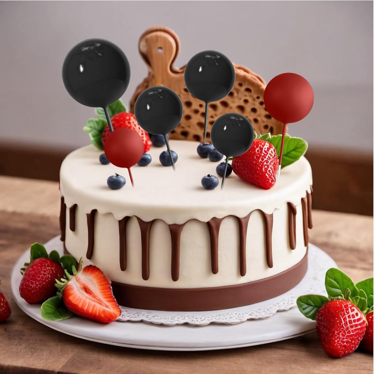 ASTARON 20 Pcs Ball Cake Topper Decorations Mini Balloons Cake Toppers Sticks Black Balls Cake Picks Cake Topper Balls for Graduation Birthday Cake Decorations