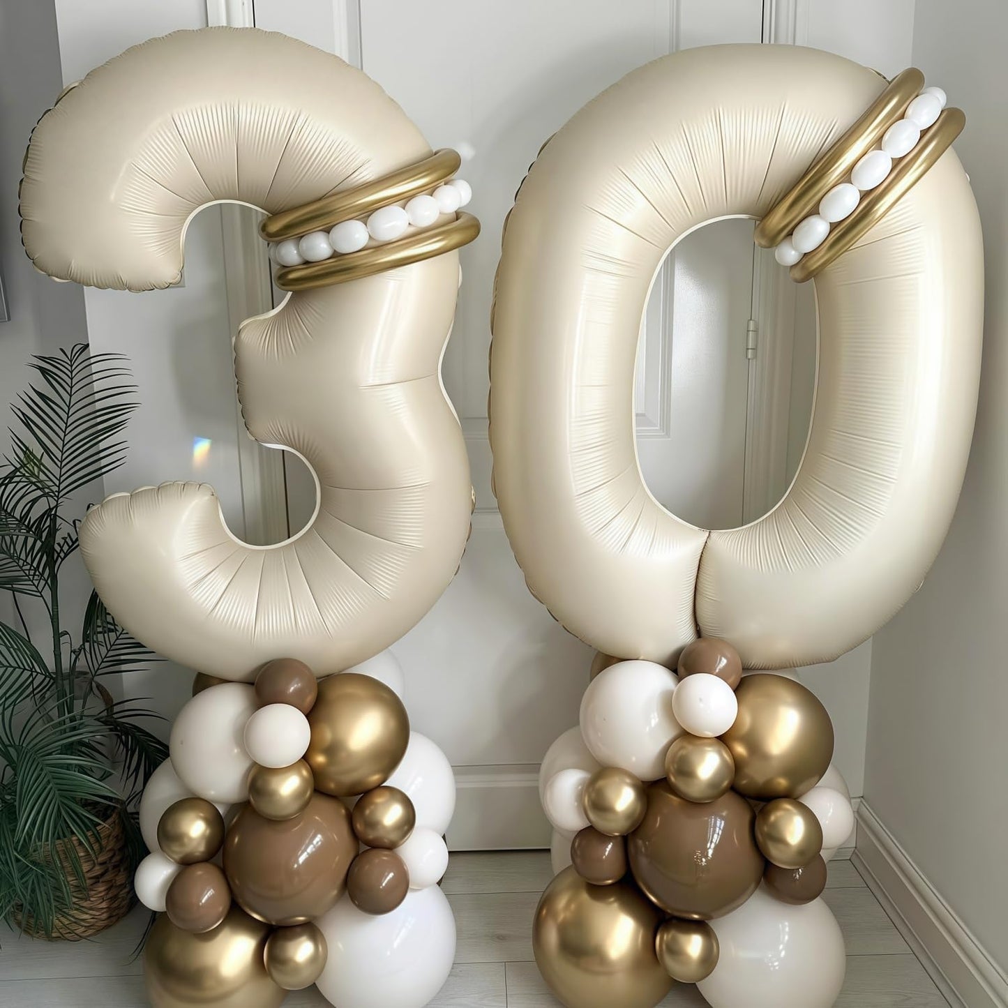 Cream 6 Balloon Number 40 Inch Cream White Number 6 Balloon Helium Mylar 6 Balloon for Birthday Party Decoration