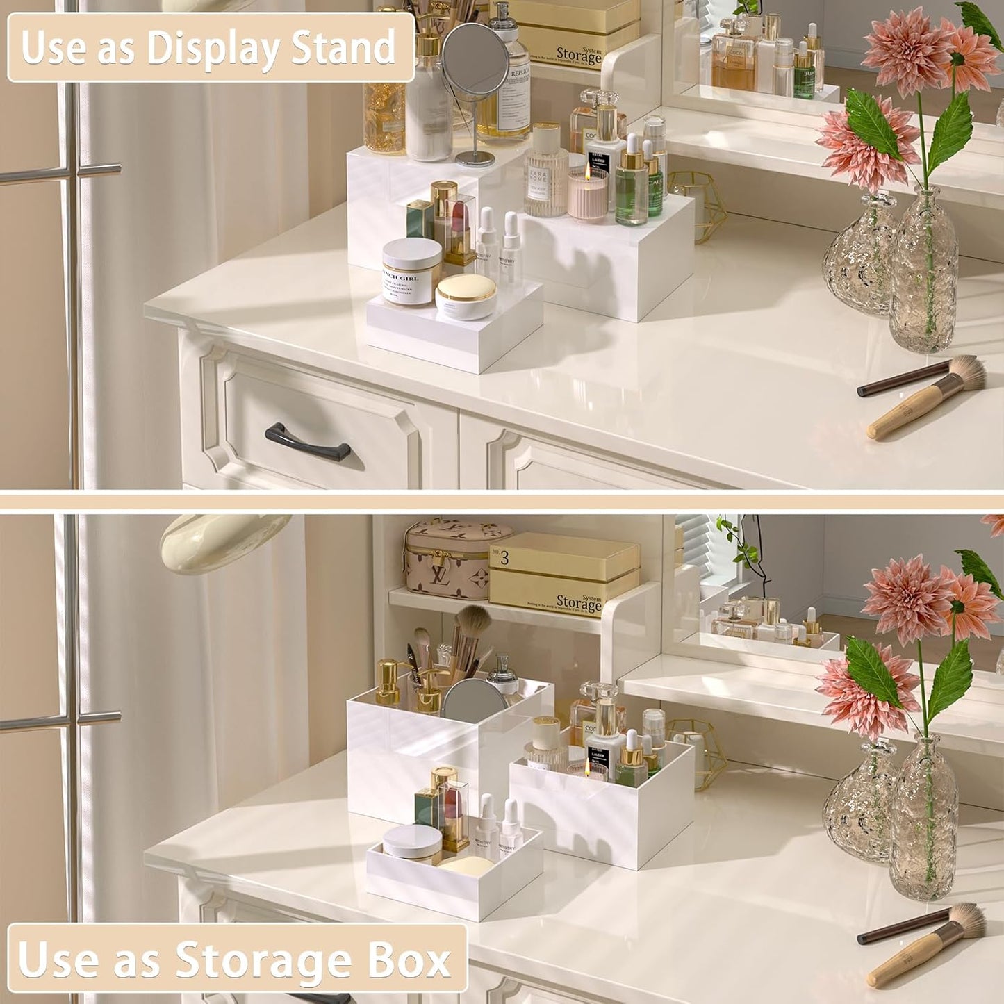 Buffet Risers, Food Display Risers for Party, Glossy White Acrylic Risers Display Stand for Buffet Table, Catering Displays for Dessert, Cube Box Nesting Riser with Hollow Bottoms (8"x9"x10" 6PCS)