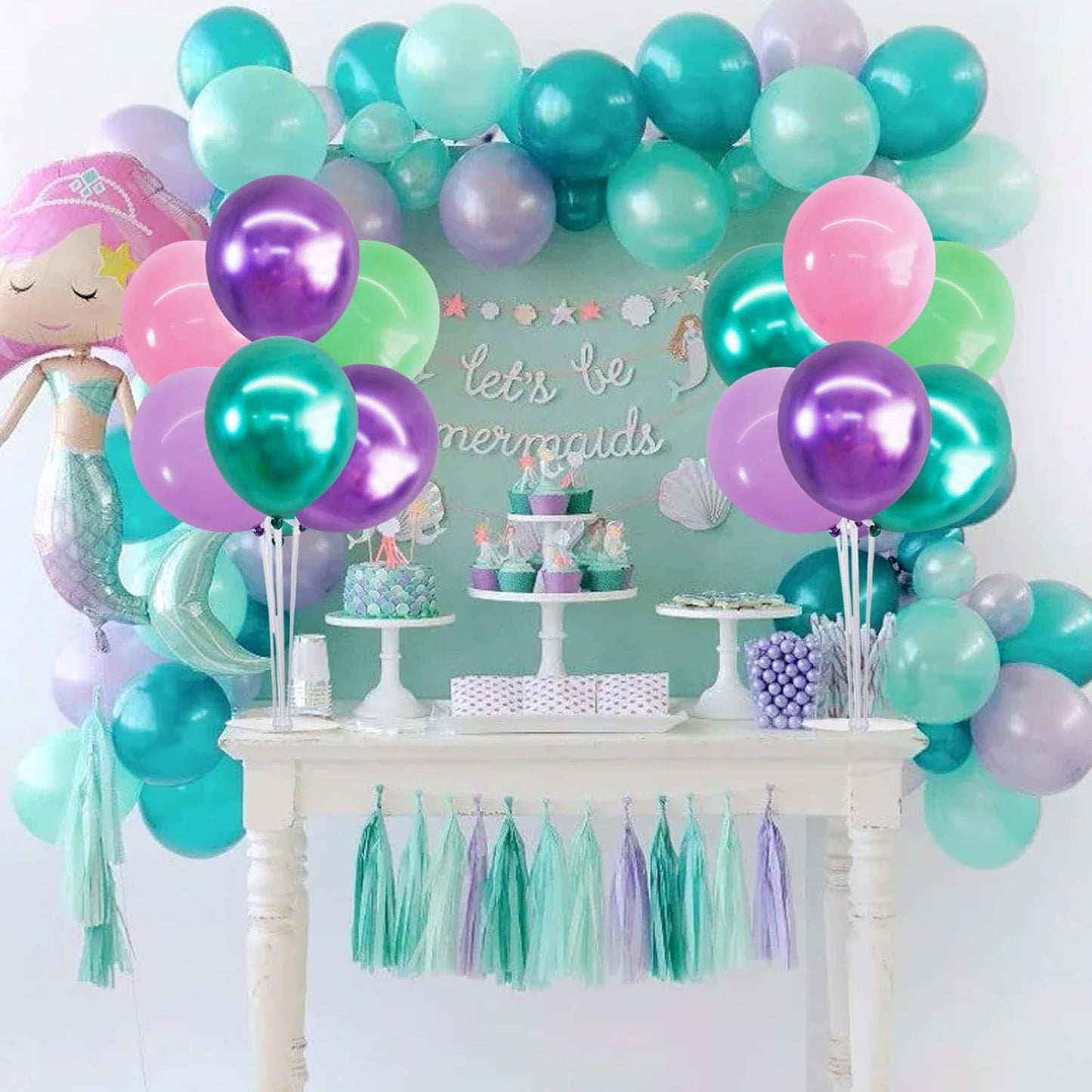TONIFUL 4 Set Metallic Purple Pink Green Balloon Stand Centerpiece Table Decorations for Girls Mermaid Birthday Party Decoration,Baby Shower, Summer Luan Party, Under The Sea Party Decorations