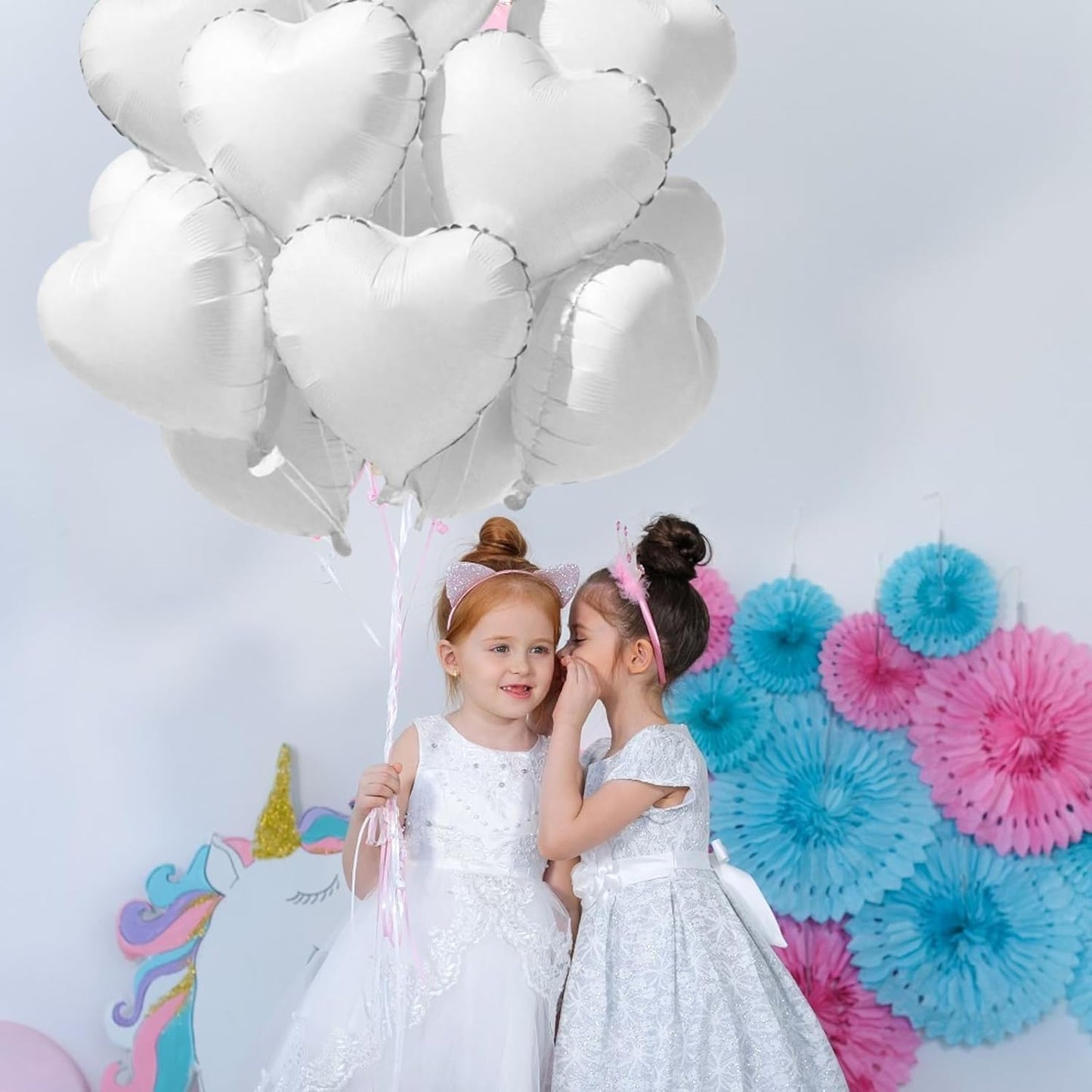 TONIFUL 15Pcs 18 Inch White Heart Balloons White Heart Shape Foil Mylar Balloons Decoration for Birthday Valentine's Day Wedding Bridal Shower Anniversary Engagement Party Supplies