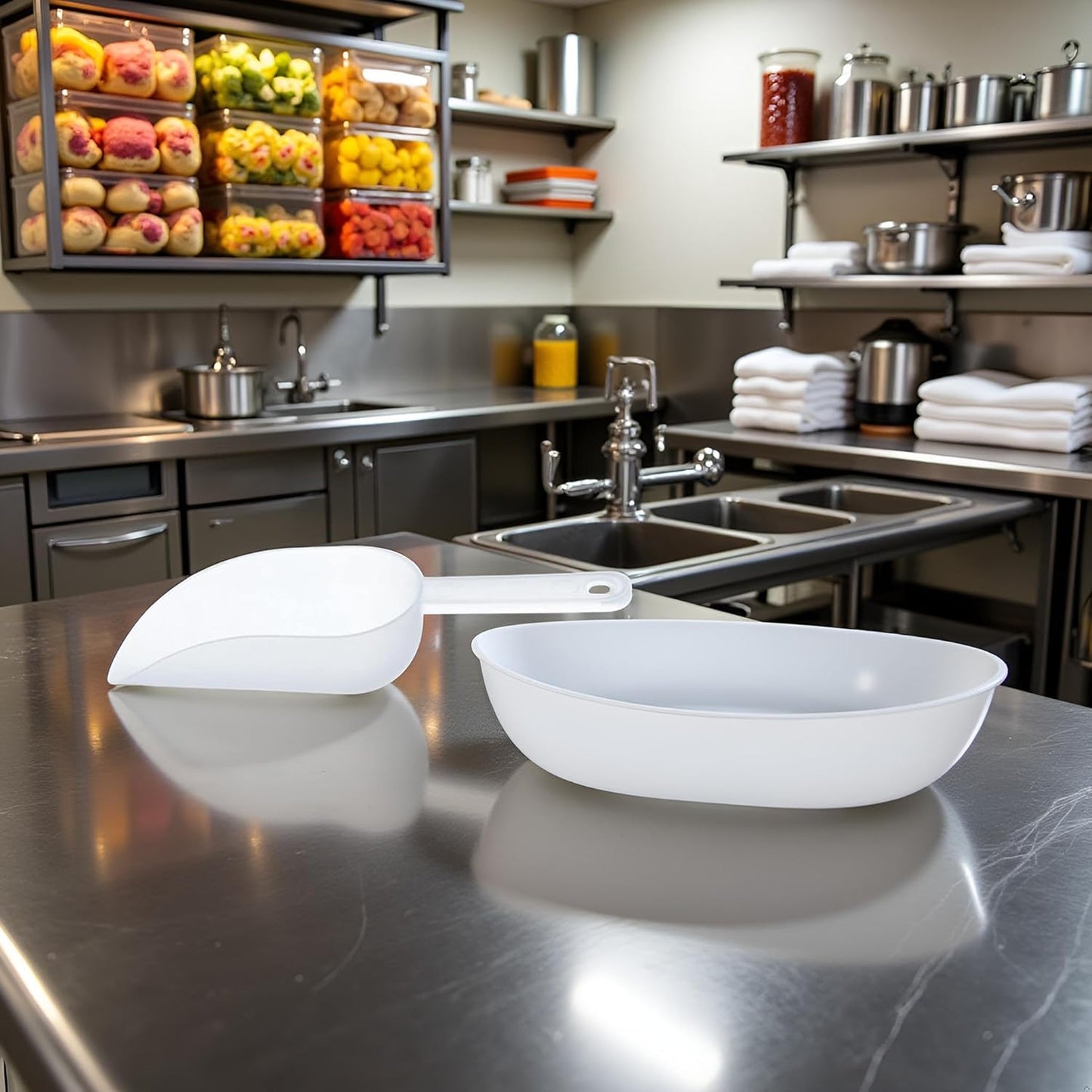 1PC White Ice Scoop Plastic Ice Shovel Measuring Scoops Multifunctional Ice Tray Shovel Flour Candy Grains Dessert Scoopers for Ice Cream Tools, 17x3.5x10cm