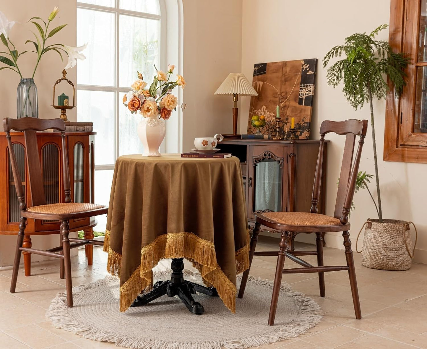 F-CHU Small Square Tablecloth 36 x 36 Inch Velvet Table Cloth Solid Camel Small Round Table Cover for Nightstand End Bedside Table Tabletop Decoration,Camel Tablecloth