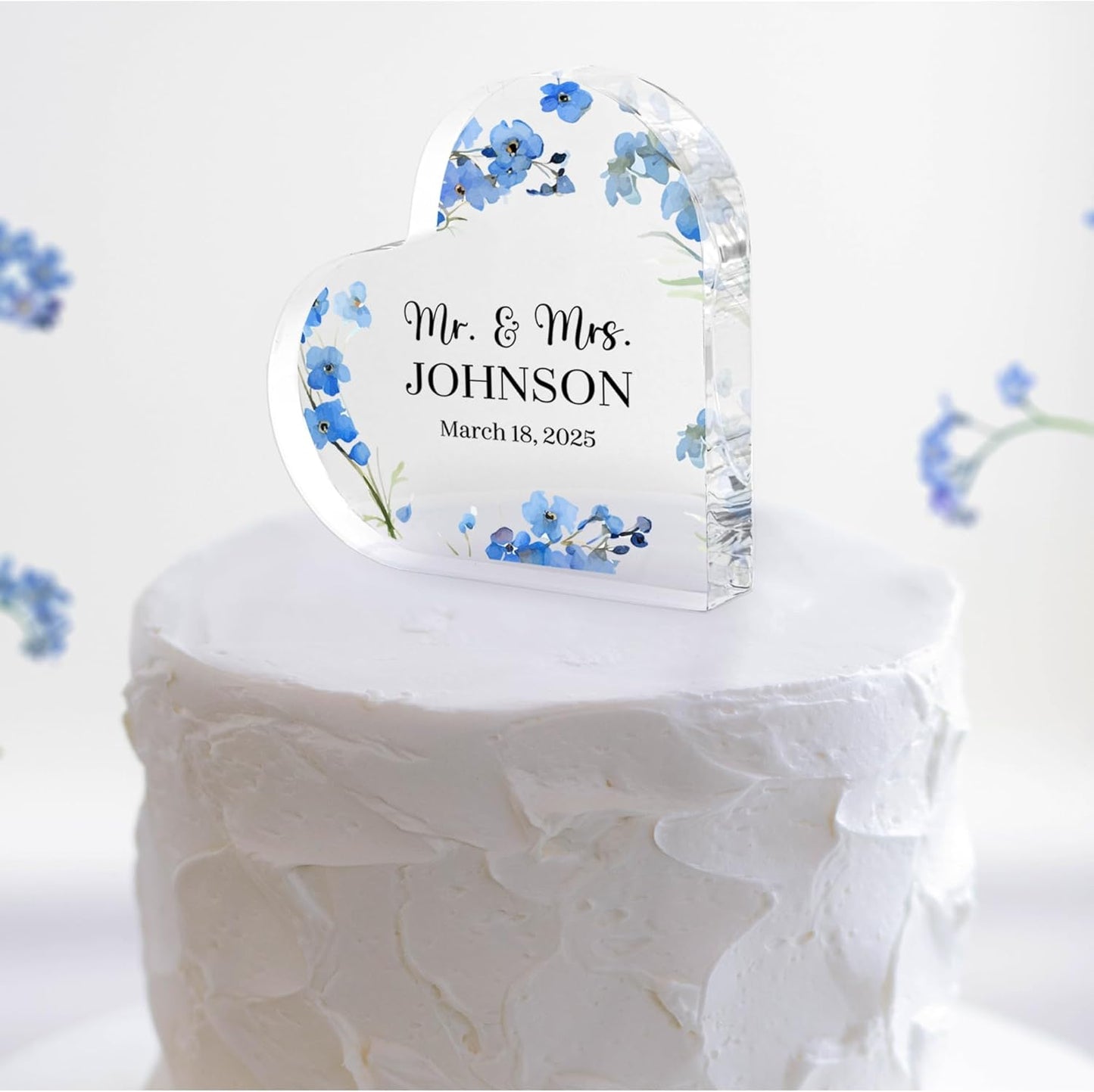Personalized Wedding Heart Acrylic Block Mr & Mrs Cake Topper, Custom Wedding Keepsake Bride & Groom