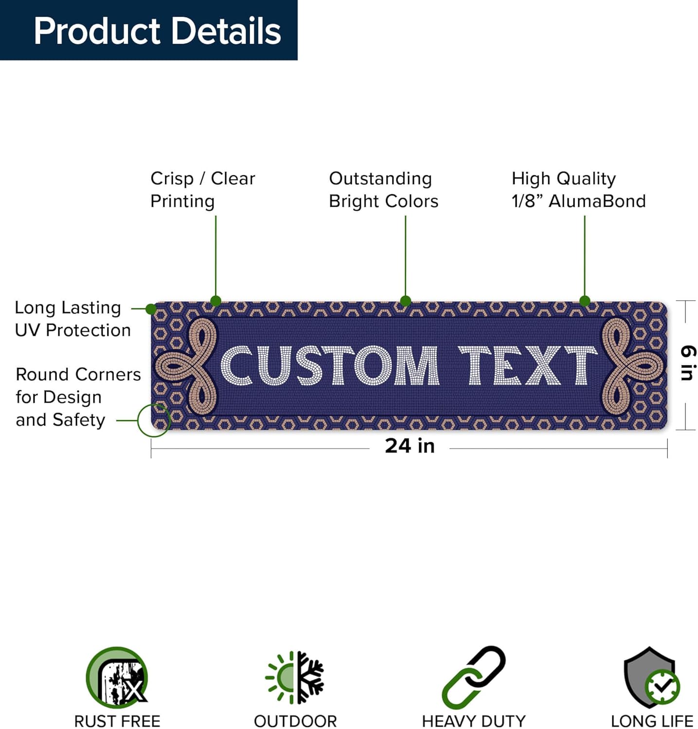 Custom Sign, Custom Street Sign, 11 Font Colors, 13 Font Styles, 4 Hole Options, 22 Sizes, 6x24 Inches, Rust Free DiBound, Fade Resistant, Made in USA by My Sign Center (Fauxsaic 1)