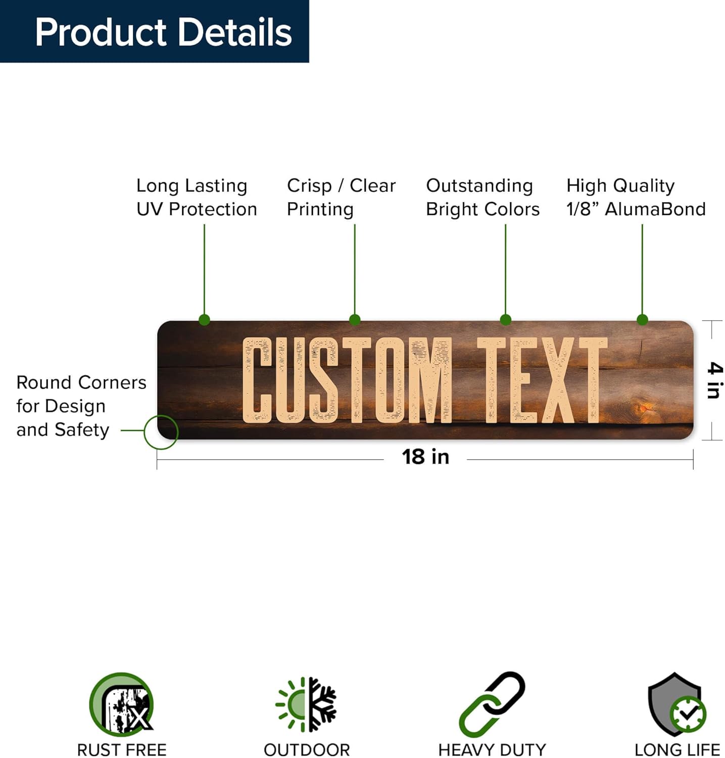 Custom Sign, Custom Street Sign, 11 Font Colors, 13 Font Styles, 4 Hole Options, 22 Sizes, 4x18 Inches, Rust Free DiBound, Fade Resistant, Made in USA by My Sign Center (Vintage Wood)