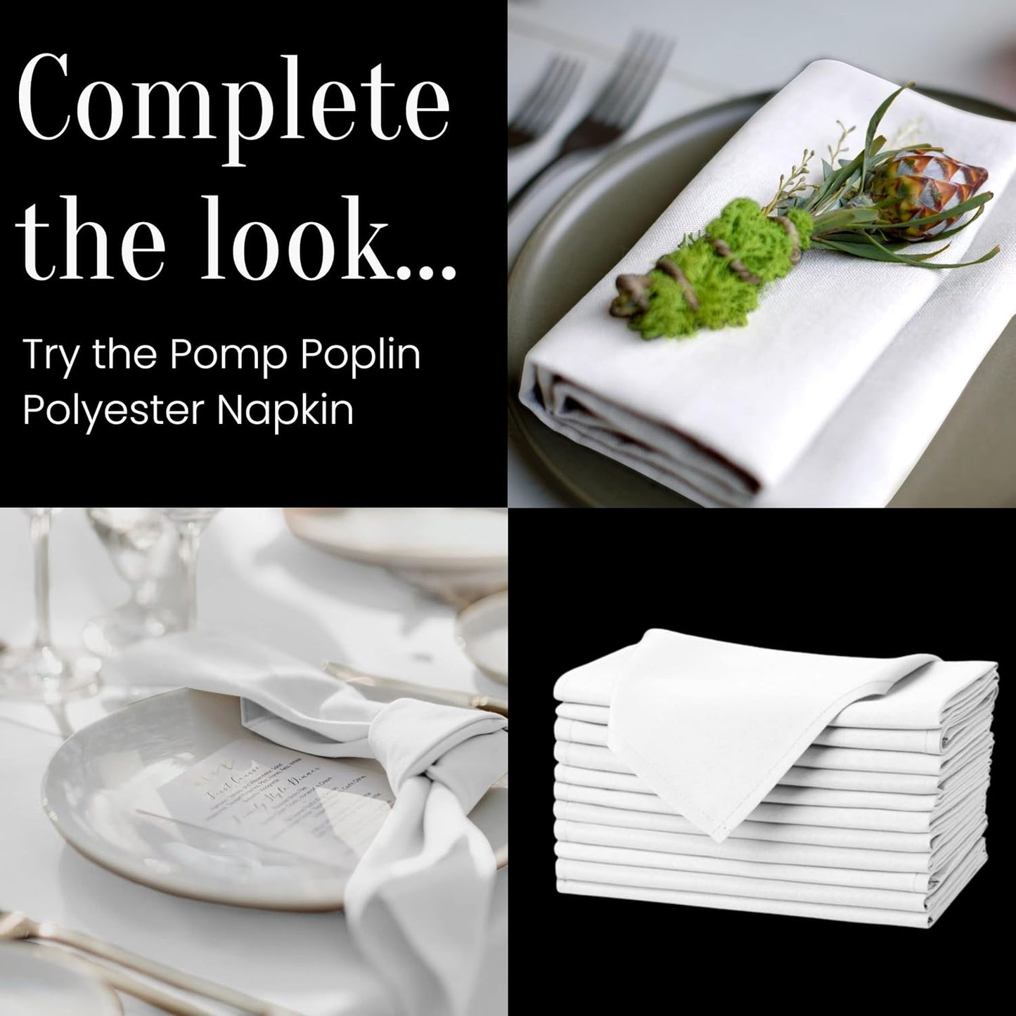 Pomp White 120" Inch Round Premium Polyester Tablecloth (2Pack) | Wrinkle + Stain Resistant Easy Care Fabric | Fits Round or Circle Table