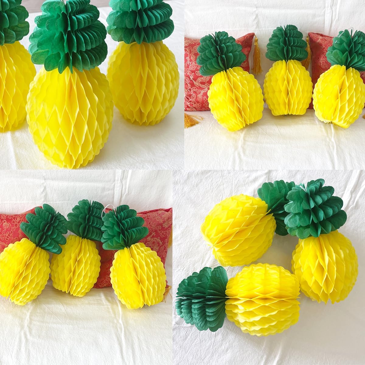 8pcs 8'' Paper Pineapple Honeycomb Decorations Tissue Party Pineapple Centerpieces Hanging Pineapple for Table Decor for Summer Tropical Hawaiian Beach Decor, Style2
