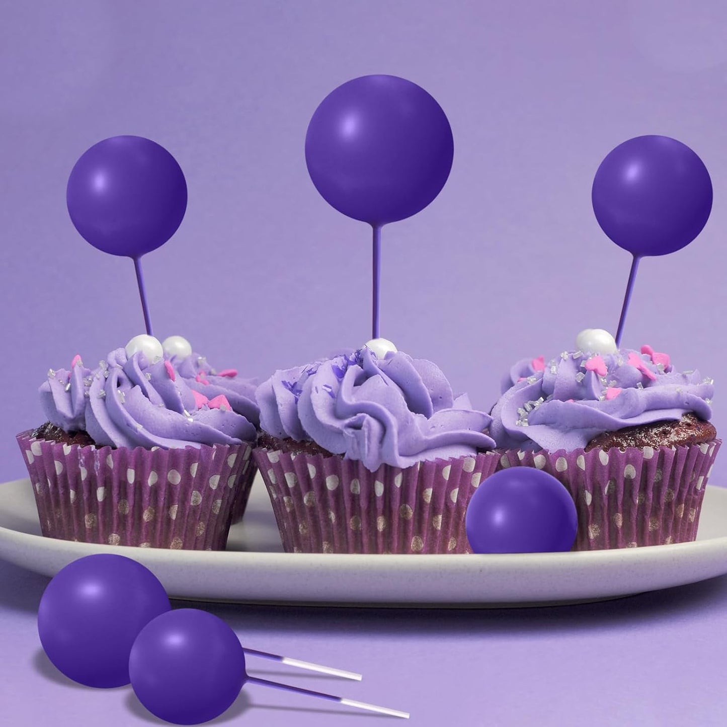 ASTARON 20 Pcs Ball Cake Topper Decorations Mini Balloons Cake Topper Sticks Dark Purple Balls Cake Picks Cake Topper Balls Cake Decorations for Halloween Birthday Cake Decorations