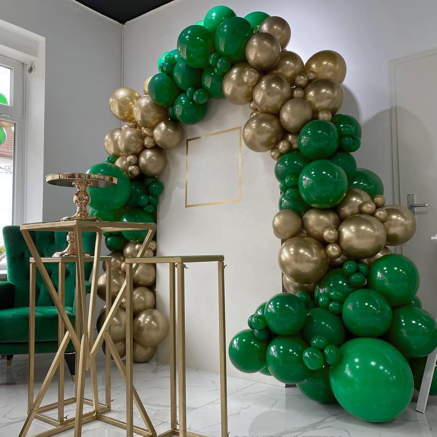 Green and Gold Balloons, 60Pcs Dark Green Gold Balloons, 12 Inch Metallic Gold Latex Balloons Green Gold Confetti Balloons Helium for Birthday Safari Jungle Baby Shower Anniversary Party Decoration