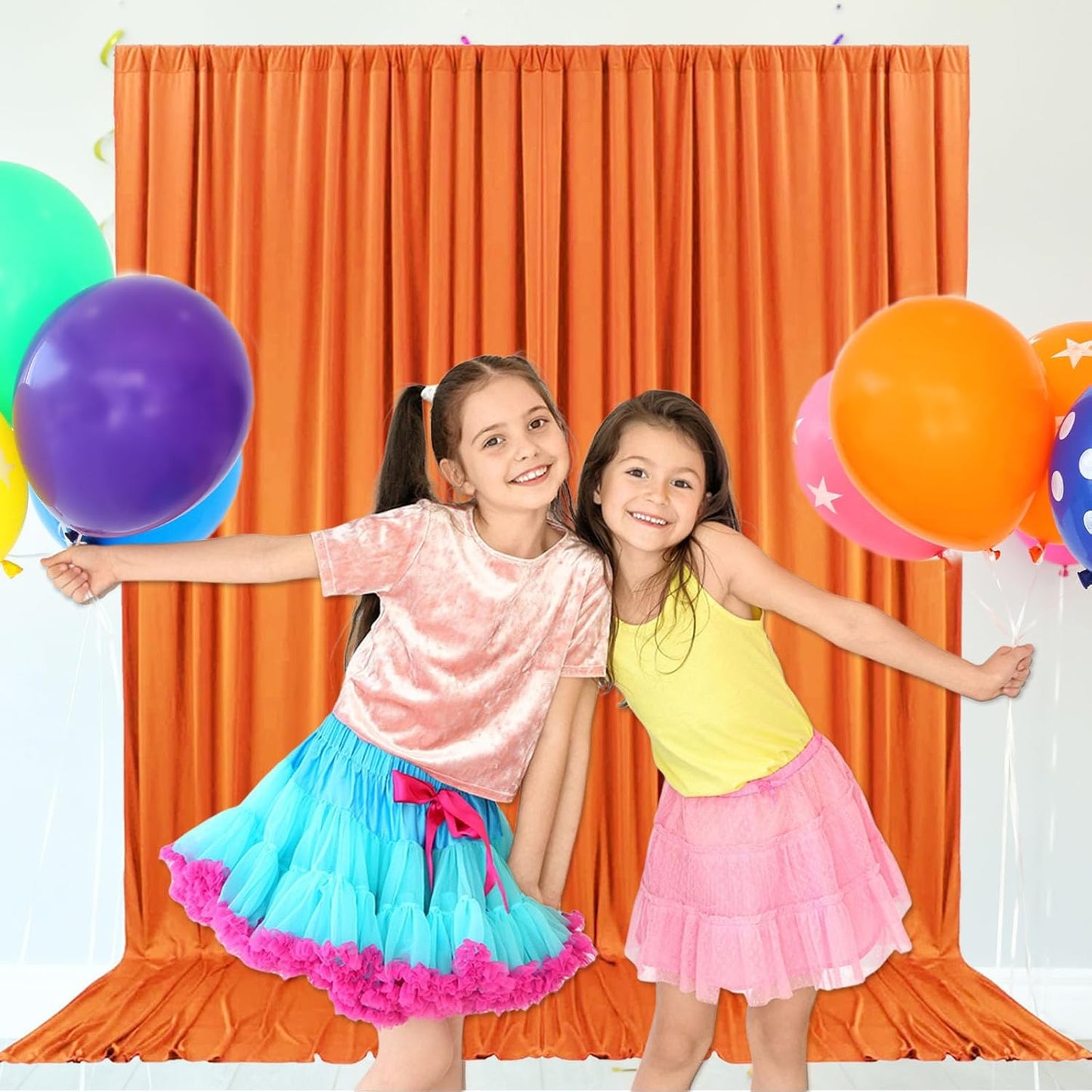 10ft x 10ft Orange Backdrop Curtains for Parties, Fabric Satin Background Curtain with Rod Pockets for Weddings, Birthday, Baby Shower, Photography, Graduation Party Backdrop Drapes, 2 Panels