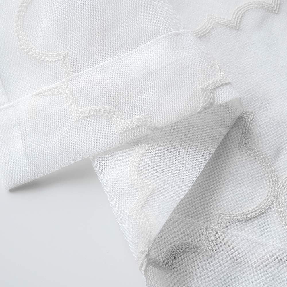 MYSTIC-HOME Sheer Curtains White 95 Inch Length, Rod Pocket Voile Drapes for Living Room, Bedroom, Floral Semi Crinkle Curtain Panels for Yard, Patio, Villa, Set of 2, 52"x 95".