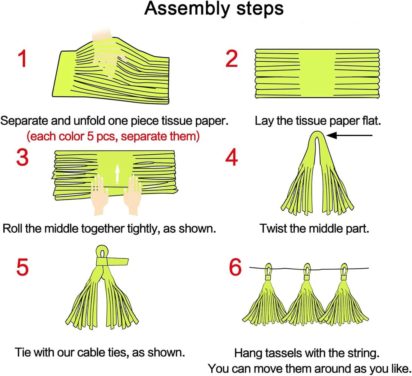 Aimto 20pcs White Shiny Tassel Garland Banner Tissue Paper Tassels for Party Decorations