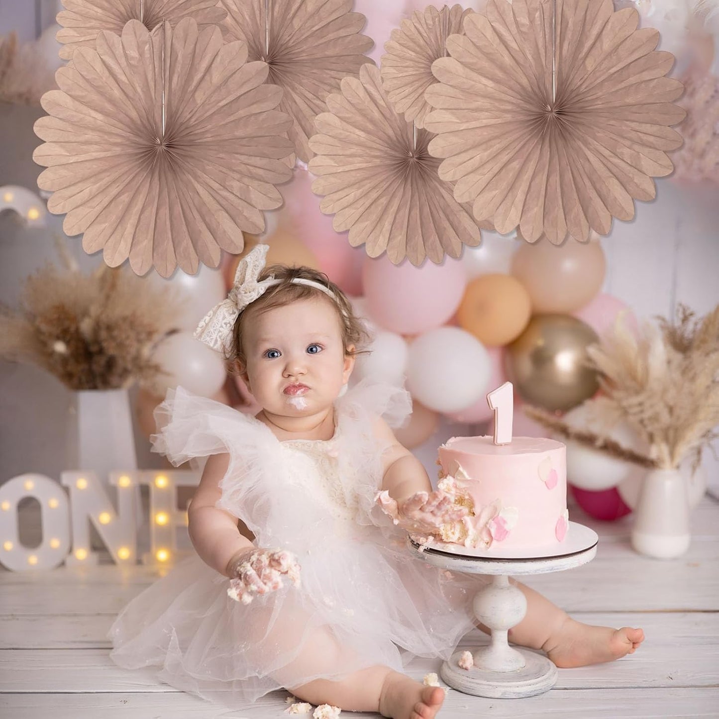 20 Pcs Brown Hanging Paper Fan, Round Paper Fans Decorations Set for Weddings, Birthdays, Engagement, Bridal Shower, Baby Shower Event, Graduation, Party Supplies Decor