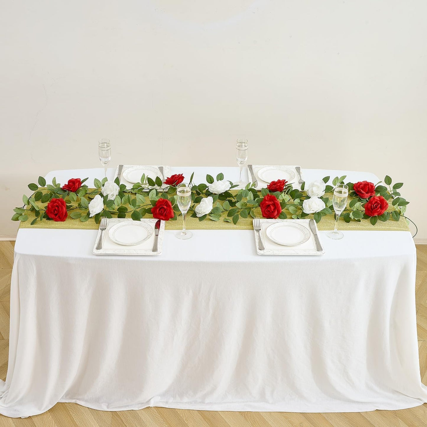 Artificial Rose Garlands Rose Vines Leaves Banners Hanging Floral Garland Fake Rose Flower Vine Wall Decorations, Hot Pink