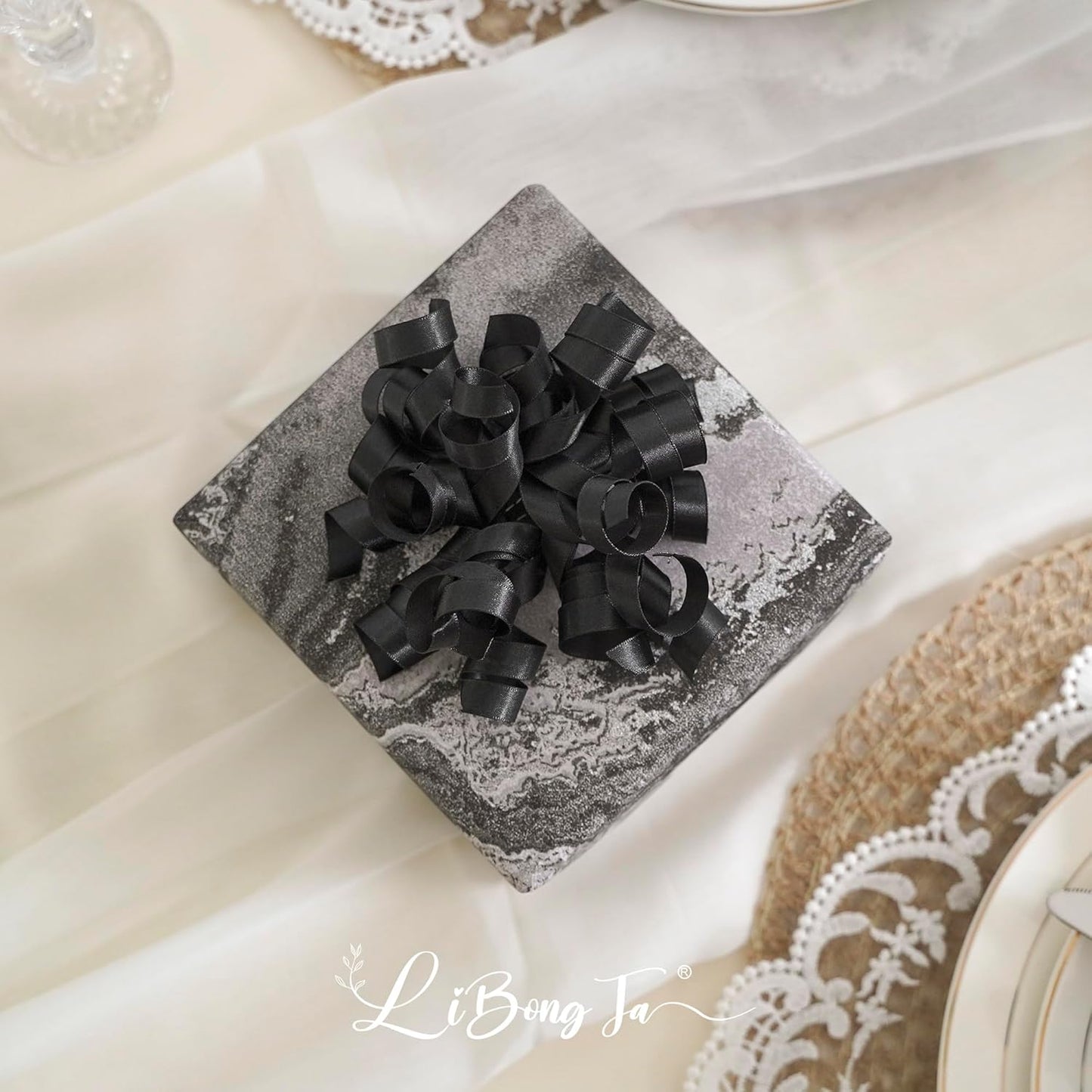 5 Inch Black Bows Curly Ribbon Bows for Gift Wrapping, Satin Bows with Double-Sided Tape, Self Adhesive Bows for Party, Wedding, Birthday Decor, Premade Bows for Crafts, Wine Glasses-8 PCs