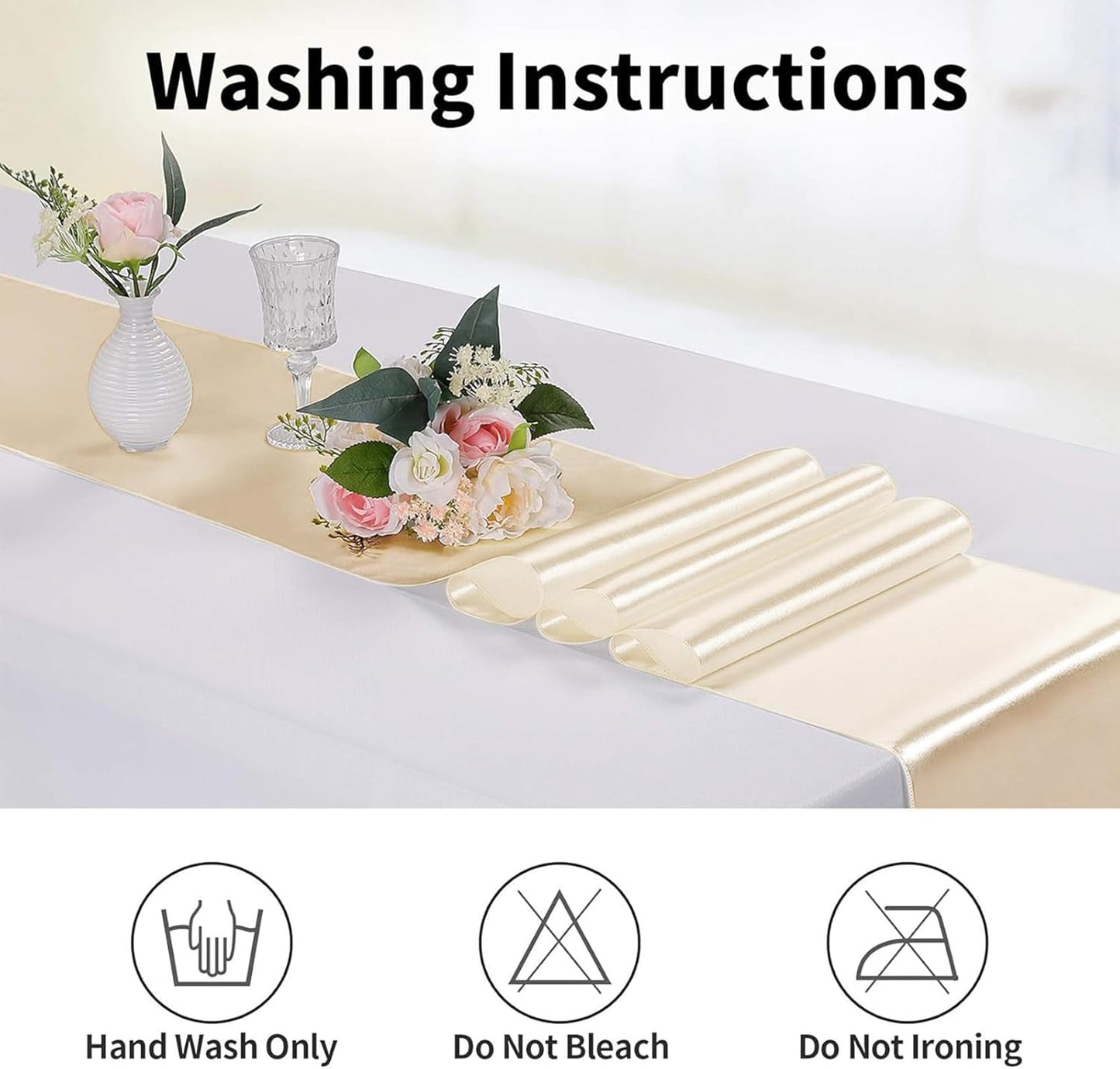 5-Pack Satin Table Runner Champagne 12 x 108 inches Long, Table Runners for Wedding, Birthday Parties, Banquets Decorations(5 Pack, 12x108 Inch, Champagne