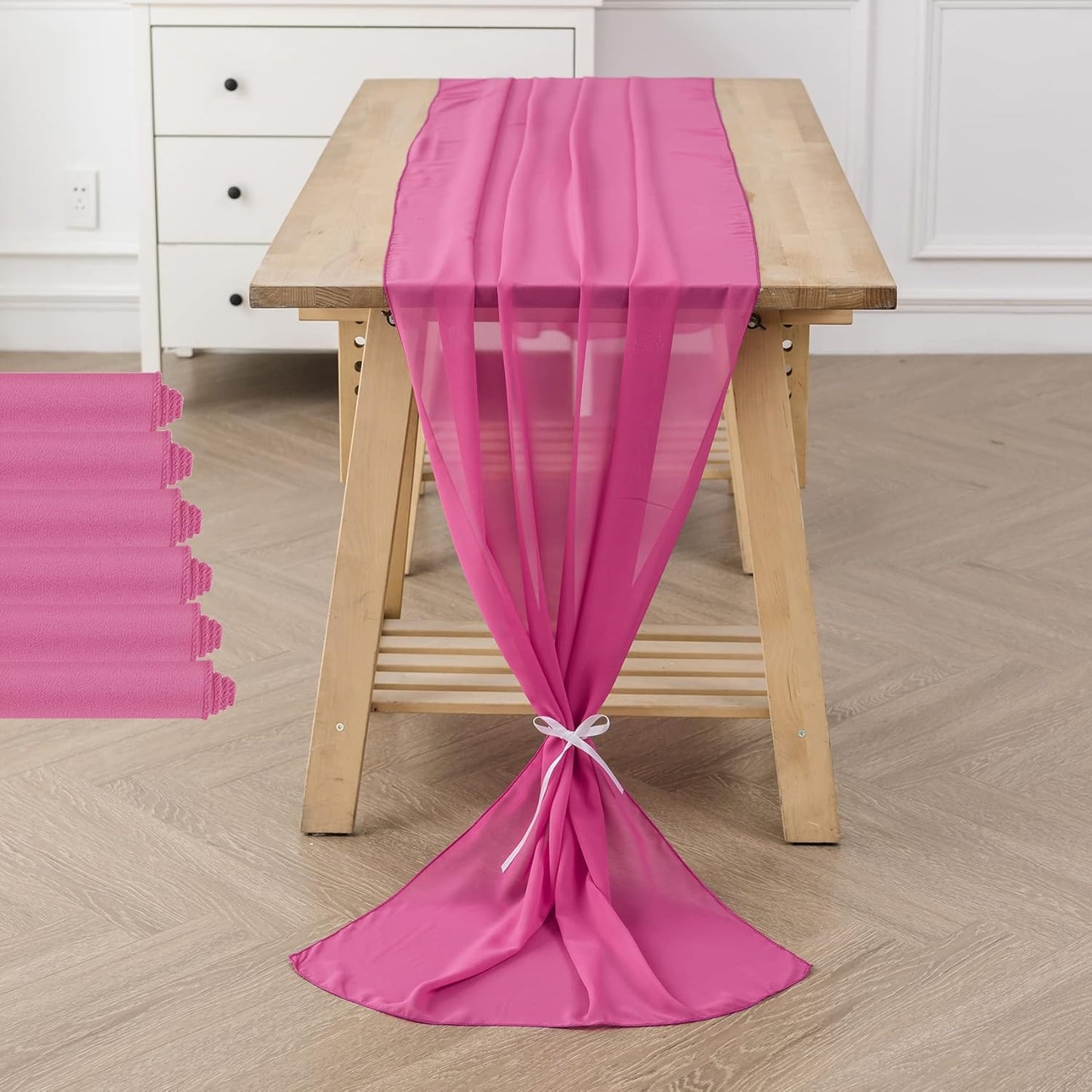 6Pack 9ft Chiffon Table Runner 14x108 Inch Sheer Romantic Table Runner for Wedding Birthday Party Bridal Shower Outdoor Decoration-Fuchsia