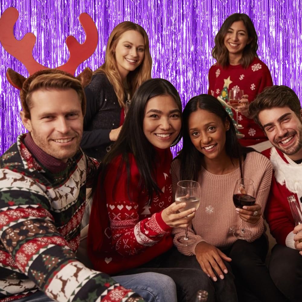 10 Pack Purple Backdrop Tinsel Streamers Foil Fringe Backdrop Halloween Party Decorations Purple Backdrop Curtain Birthday Graduation Bachelorette Christmas New Year Party Decorations