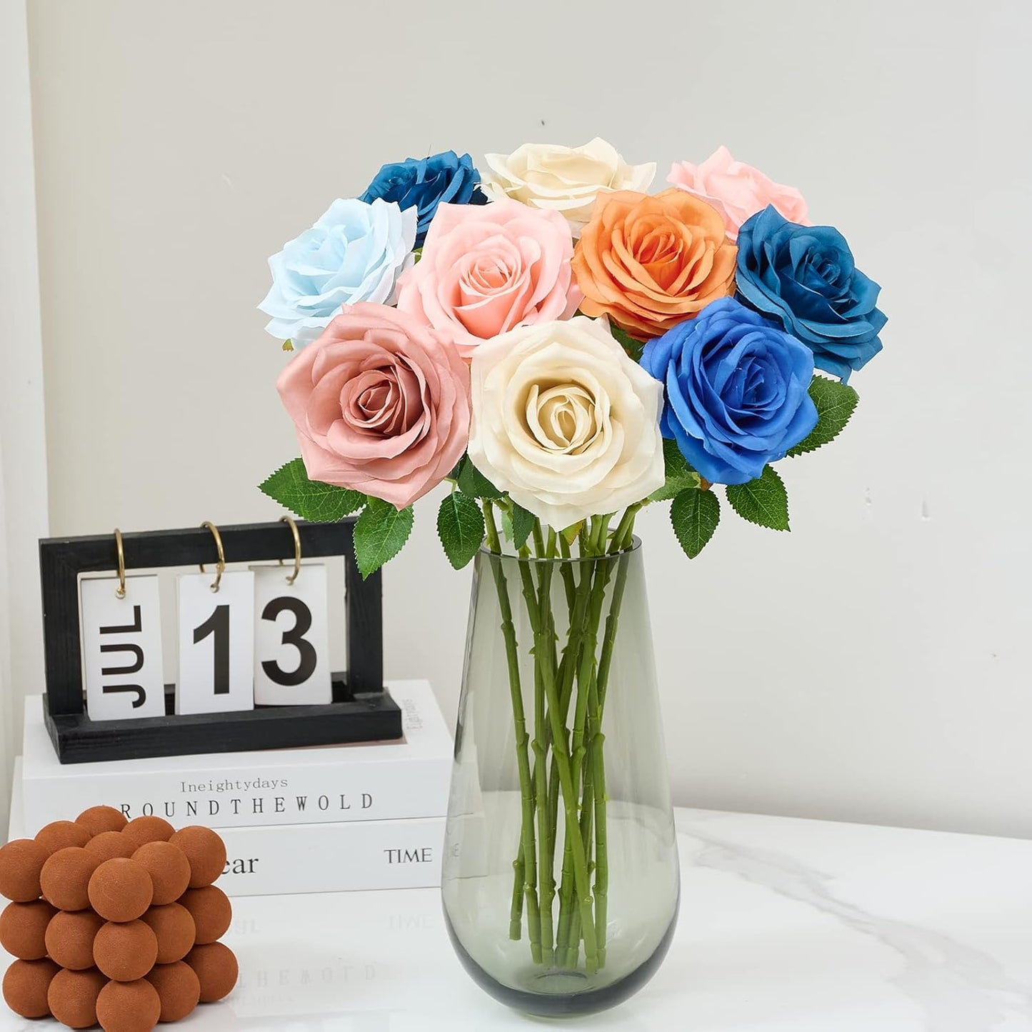 Artificial Rose 10pcs Open Flower Bouquet Faux Rose Stems for Wedding Arrangement, Bridal Bouquet, Centerpiece, Fake Faux Silk Flowers (Pale Green)