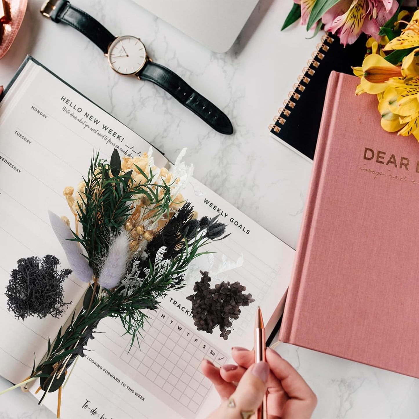 Dried Flowers,Dried Flowers Set for DIY Scrapbook Accessories Flower Arrangements Flower Decoration Wedding Decoration(Black)