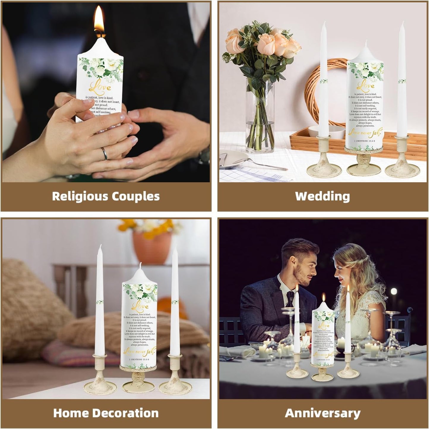 Extrogif Unity Pillar Candles for Wedding Ceremony Set - 3 Wedding Candles Unity Set with Holders โ Rustic Farmhouse Style for Religious Ceremony, Anniversaries