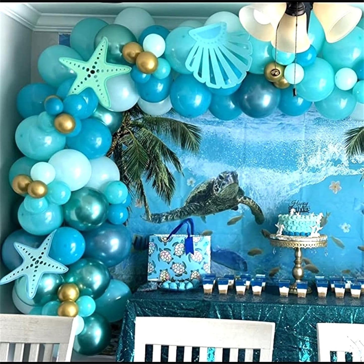 Teal Blue Gold Balloons, 12 Inch Retro Turquoise Aqua Blue Pastel Blue Metallic Gold White Latex Balloons, Teal Balloons Set for Boys Christening Birthday Baby Bridal Shower Wedding Party Decorations