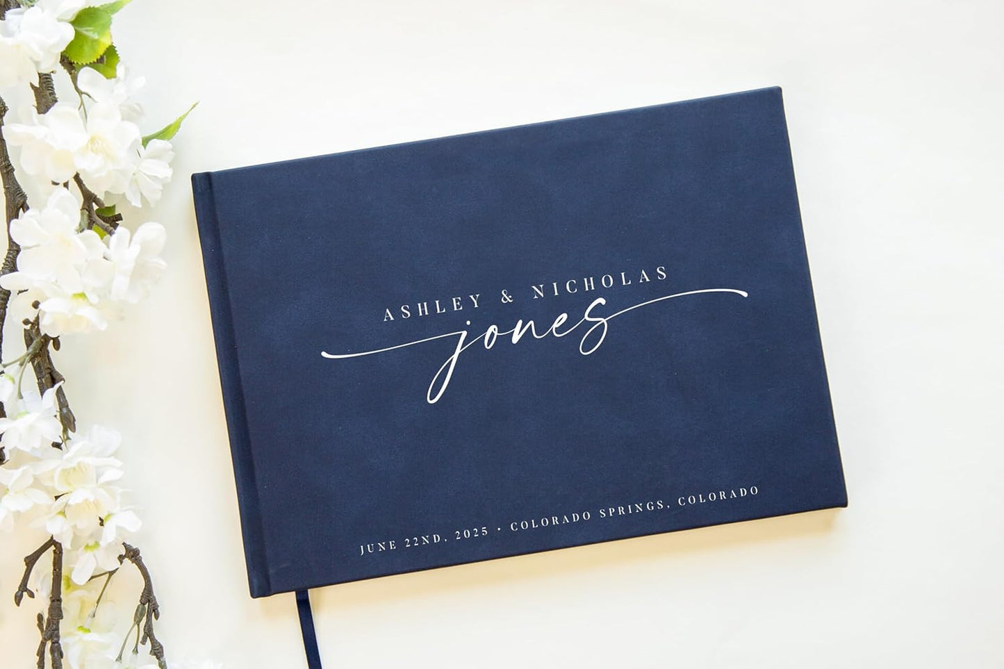 Personalized Guest Book - 11.5" x 8.5" Custom Bride & Groom Names with Bookmark and Hard Cover 140 GSM Blank Pages, for Weddings Guest Book, Engagements, Birthdays, Special Events, Navy