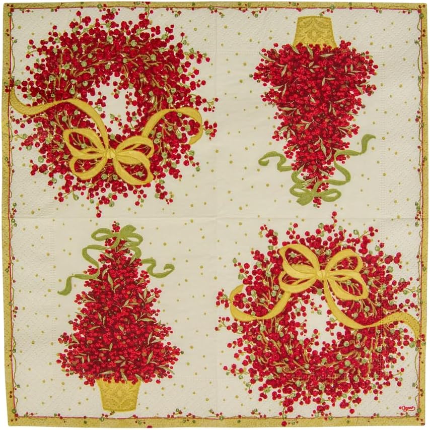 Caspari Pepperberry Paper Cocktail Napkins - Two Packs of 20