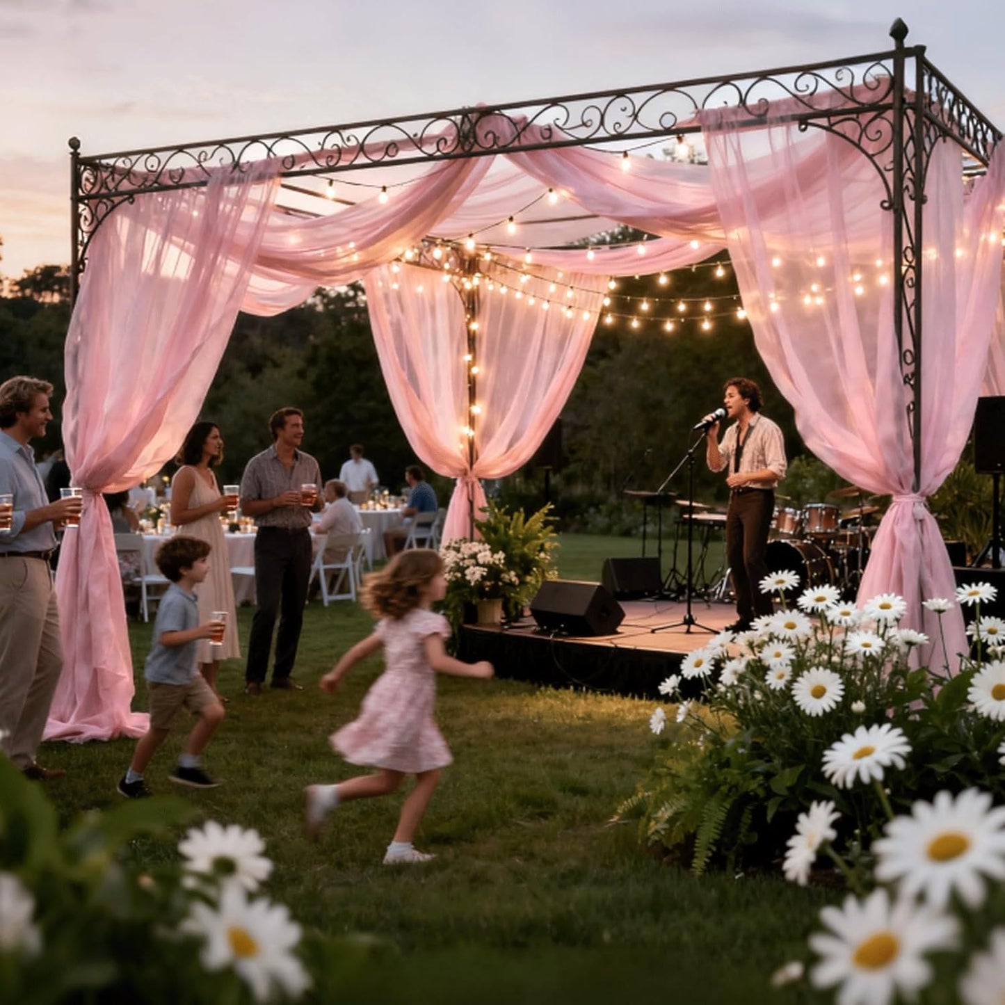 Wedding Arch Draping Fabric 29" x 18 FT Light Pink Sheer Chiffon Outdoor Curtain Drapes for Wedding Birthday Party Ceremony Decor(2 Panels, Light Pink)