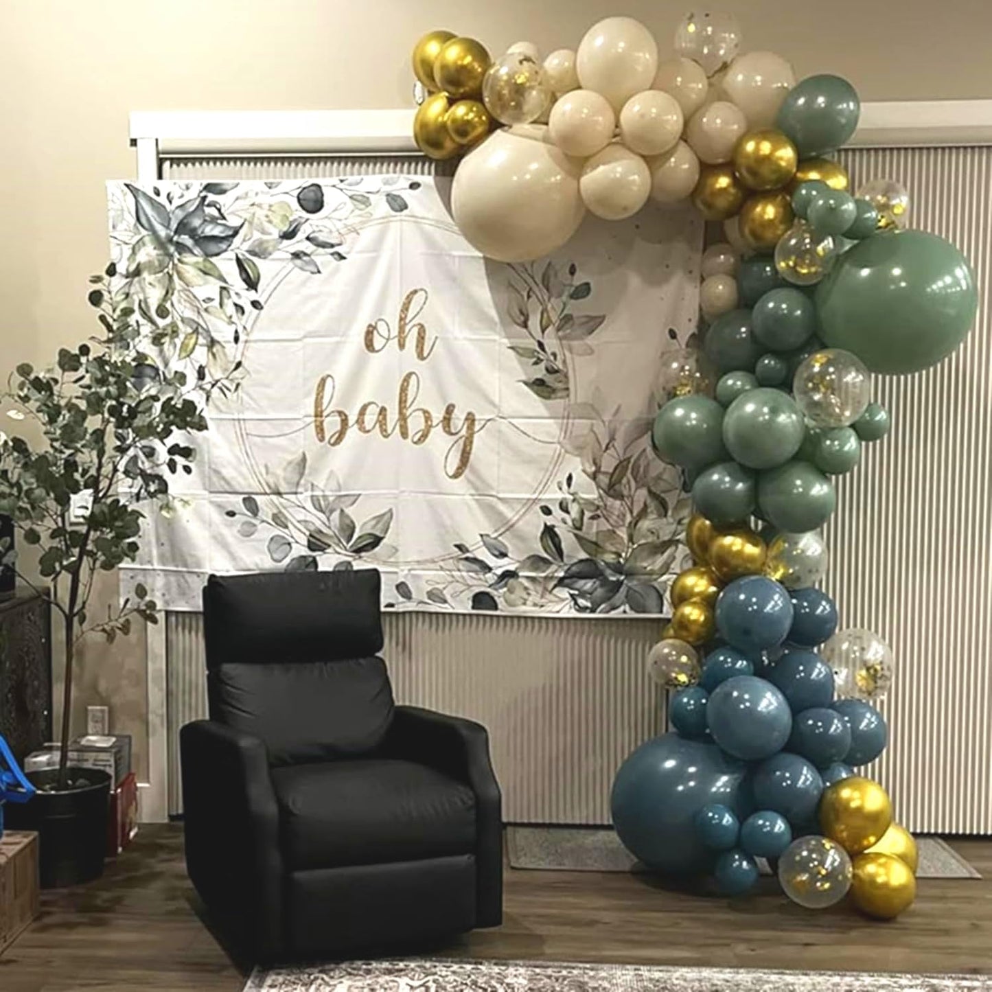 Dusty Blue Sage Green Balloon, 60PCS Pastel Olive Green Slate Blue Beige White Sand Balloon with Metallic Gold Confetti Latex Balloon for Boho Birthday Wedding Baby Bridal Shower Party Decorations