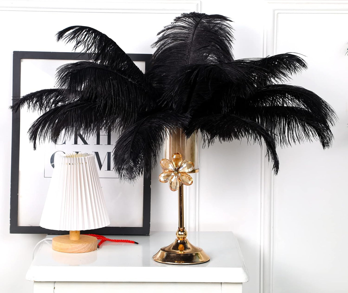 Happy Feather 16-18 inch Black Ostrich Feathers Craft for Wedding Party Centerpieces Home Decoration DIY Craft Pack of 10