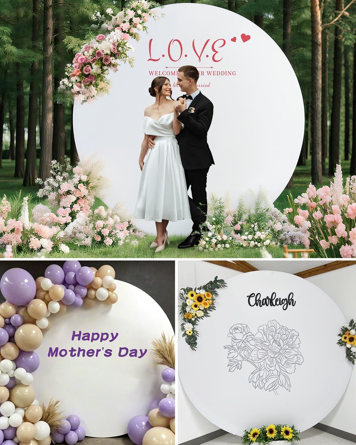 HEMMOTOP 7.2x7.2 ft Round Backdrop Cover White, Circle Arch Stand Cover for Wedding, Balloon Arched Covers Stretchy Backdrops for Party, Baby Shower, Fabric Photo Background 220cm