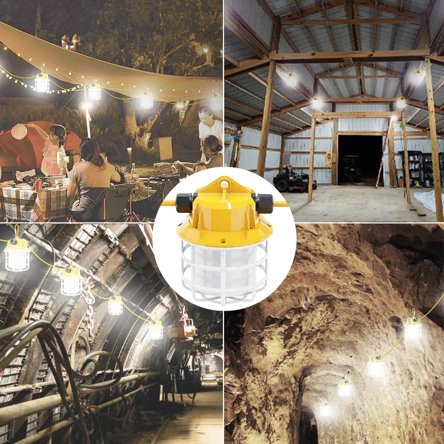 50ft LED Construction String Lights, 75W 7500LM Industrial Grade Super Bright String Work Lights for Construction Sites, Temporary Work, Renovation, Jobsite, and All Outdoor Lighting(50ft-5lights)