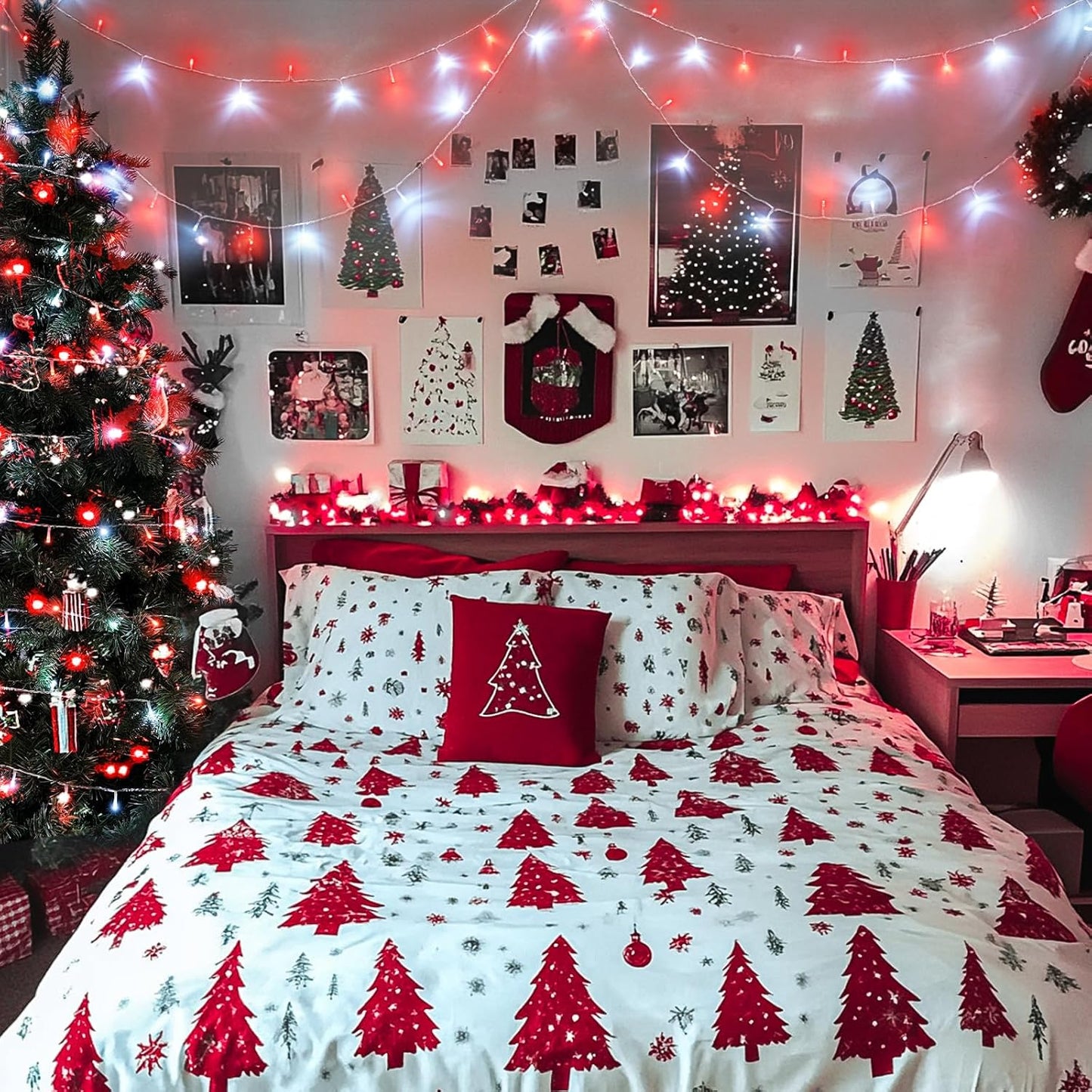 JMEXSUSS 500 LED Red and White Christmas Lights, 8 Modes 163ft String Lights Plug in with Remote Control, Clear Wire Christmas String Lights Outdoor Waterproof for Outside Tree Yard Wedding