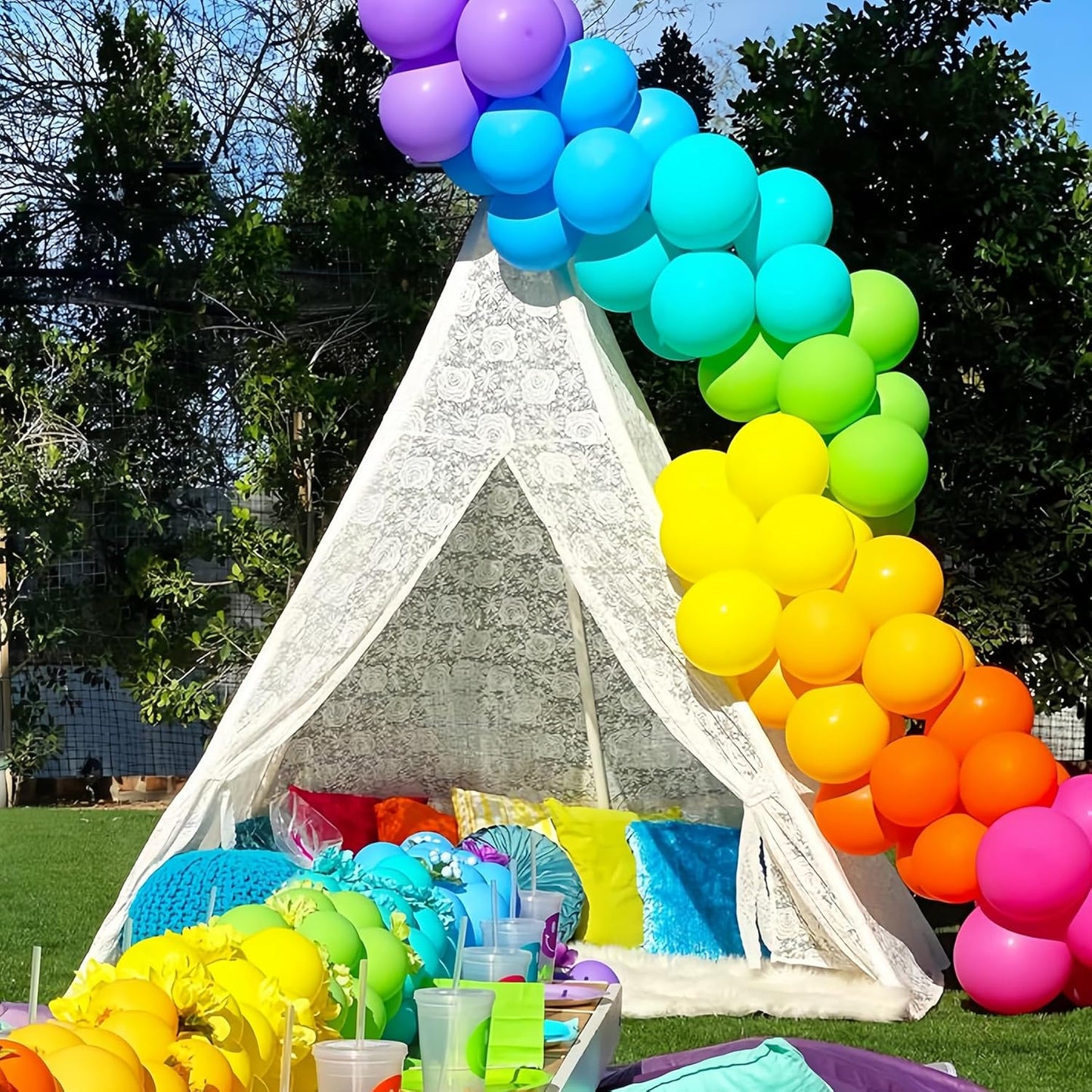 98pack Rainbow Balloons Different Size 18/12/10/5 Inch Rainbow Colorful Balloon Garland Arch Kit for Graduation, Wedding, Birthday, New Year, Anniversary Party Decorations